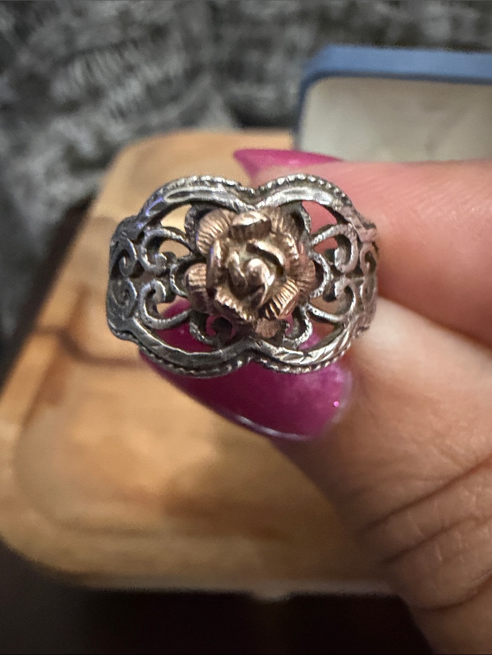 Two-Tone Floral Beverly Hills Sterling Silver Ring - Silver & Rose Gold